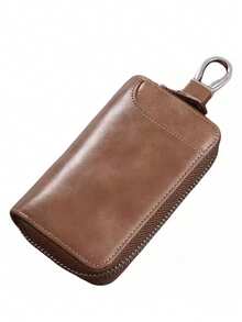 Vintage Genuine Leather Key Holder For Men, Large Capacity Key Case For Car Keys & Cards, Anti‑Lost Portable Key Pouch For Daily Travel - Khaki - View 3