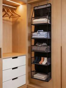 1 pieza Bolsa de almacenamiento colgante para puerta de 54 capas, 125*30*15cm Gran capacidad con bolsillos de malla transparente, organizador rectangular de tela no tejida de color negro sólido minimalista, ahorrador de espacio para ropa de temporada, pañales, adecuado para armario, dormitorio, baño, cocina, dormitorio, apartamento, regreso a la escuela, organización del hogar en otoño/invierno - Malla negra 4 rejillas - Ver 2
