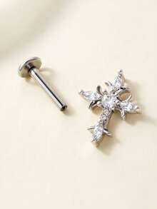 1pc G23 Titanium Internal Thread 1.0/1.2mm Butterfly, Flower, Heart, Cross Shape Piercing Stud Earring Cartilage Jewelry Suitable For Women's Daily Wear - Gold - View 3