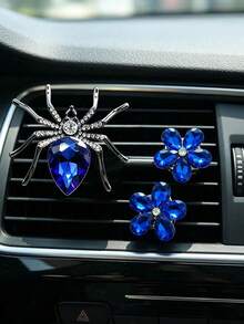 3pcs/Set Rhinestone Crystal Large Spider Car Air Vent Aromatherapy Clip Crystal Five-Petal Flower Car Air Conditioner Vent Fragrance Creative Interior Decoration - Spider Five-petal Flower - View 6