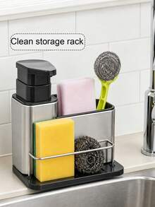 3-In-1 Stainless Steel Sink Organizer, Soap Dispenser, Sponge Holder And Dish Drying Rack, Tableware Storage, Kitchen Utensil Storage, Bathroom, Multi-Functional Storage Rack, Home Decor Storage - Cleaning Storage Rack - View 7