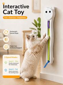 Interactive Cat Toy With Motion Modes For Indoor, Door-Mounted Automatic Moving Enrichment Cat Toy, Rechargeable Electric For Kittens & Bored Adult Cats, Hands-Free Pet Play Accessory - White - View 2