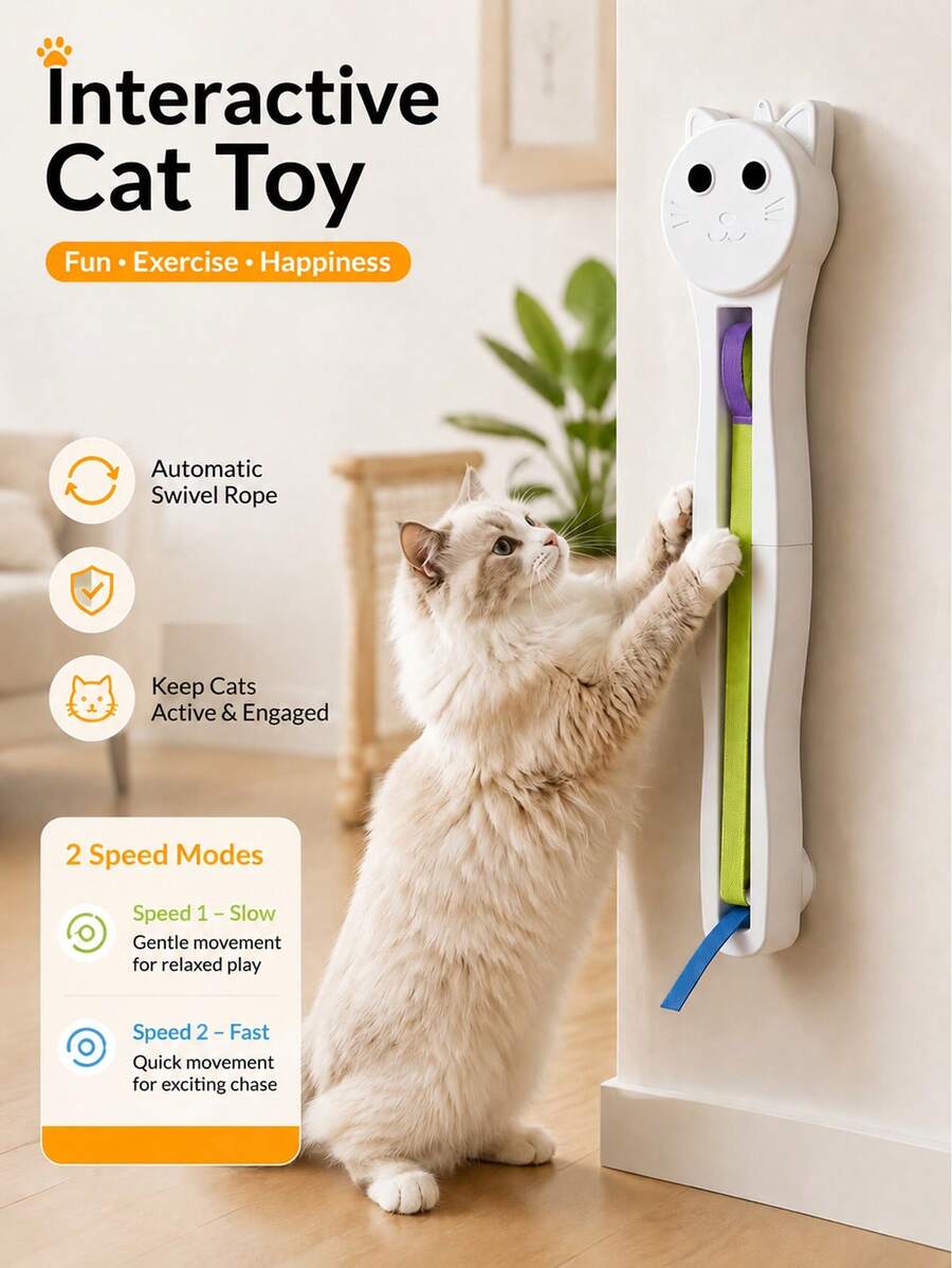 Interactive Cat Toy With Motion Modes For Indoor, Door-Mounted Automatic Moving Enrichment Cat Toy, Rechargeable Electric For Kittens & Bored Adult Cats, Hands-Free Pet Play Accessory