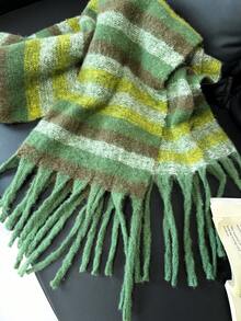 1pc Plaid Warm Decorative Tassel Scarf Suitable For Daily Use - Forest Green - View 4