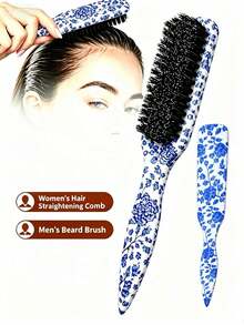 1-4pcs Neutral Hair Comb/Beard Brush Set, Blue & White Porcelain Pattern Pointed Tail Comb, Unscented Professional Styling Comb, Dual Function For Hair Cutting And Cleaning, Smooth And Easy To Comb, Suitable For All Hair Types, Edge Control Comb, Professional Smooth Back Comb, Perfect For Creating Neat Ponytails And Braids, Pointed Tail Styling Tool, Can Be Used To Fix Flyaway Hair And Apply Beard Wax, Suitable For Bathroom Use, Scalp Massage, Back To School, Travel, Daily Use, Also An Excellent Gift For Friends And Family - Multicolor - View 3