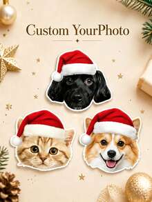 Customized Christmas Hat Photo Stickers, Personalized Christmas Gift Labels, Pet Face Christmas Sticker Labels, Holiday Christmas Gift Labels, Suitable For Gift Sealing Decoration, Party Decoration - Multicolor - View 2