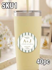 8/20/40pc Personalized Custom Monogram Wedding Stickers, Custom Names Date Round Sealing Labels, Green Stripe Floral Pattern, Wedding Favor Souvenir Gift, For Bride Groom Wedding Guests, Envelope Cup Gift Box Matchbox, Wedding Party Decor Stickers - Multicolor - View 18