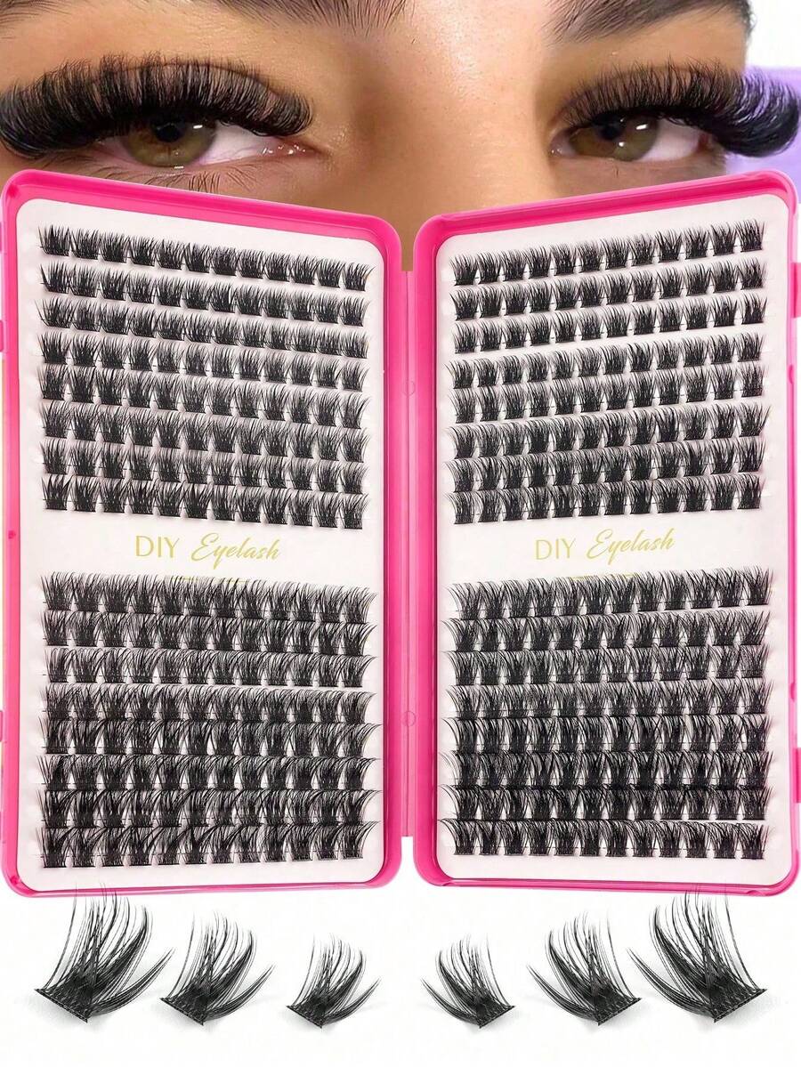 Large Capacity Box DIY Single Cluster False Eyelashes, Thick And Fluffy Lash Bundles, Black And Flexible Fibers, Full And Dimensional Cluster Shape, Neatly Arranged Sections, Flip-Top Storage Box For Easy Carrying And Storage, Can Be Done At Home, Beginner-Friendly, Suitable For Daily Makeup And Atmospheric Looks - D - View 1