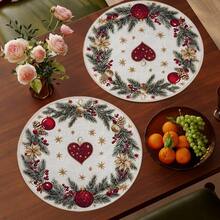 1/4/6pcs Christmas Series - Red & Gold Heart Pine Cone Christmas Wreath Hand-Painted Pattern Placemats, Made Of Polyester Fiber, Suitable For Home Kitchen, Kitchen Table Decoration And Party Scene Decoration - Multicolor - View 5