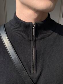 ALTZTAR Men's Solid Color Long Sleeve Zipper Half Placket Polo Shirt - Black - View 5