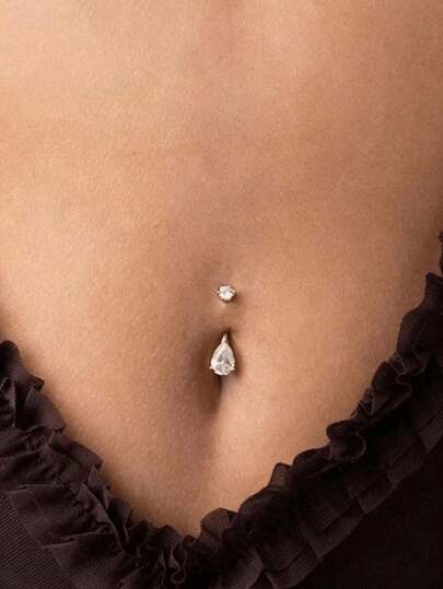 Sparkly Teardrop Zirconia And Copper Belly Button Ring, Dainty Gem Navel Piercing Jewelry, Minimalist Shiny Belly Stud For Women Beach Party Decor