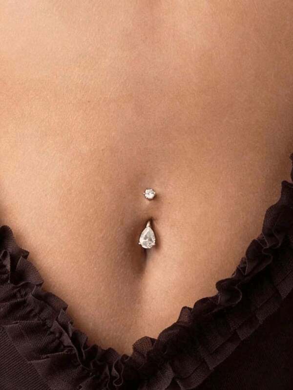 Sparkly Teardrop Zirconia And Copper Belly Button Ring, Dainty Gem Navel Piercing Jewelry, Minimalist Shiny Belly Stud For Women Beach Party Decor