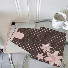 1件深棕色背景粉色波點粉色百合花卉印花平板保護殼，相容 iPad Air 6/5/4 & 10 (10.9 吋) - 相容 iPad Pro 2024、Air M3/A16 2025，相容 Galaxy Tab S9 FE/S8 Plus/S7/S10，相容 OPPO Pad，相容 MatePad，相容 Vivo Pad，相容 Honor Pad，相容 Xiaoxin Pad - 彩色 - 查看 3