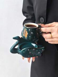 1 Set Ceramic Creative Swan Gold-Trimmed Coffee Cup & Saucer, Home Kitchen Restaurant Living Room 1 Cup 1 Saucer, Suitable For Tea/Coffee/Milk/Fruit Juice, Ideal For Outdoor Wedding Party Gift Birthday Christmas - Multicolor - View 3