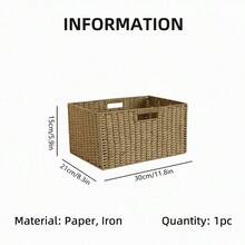 Handmade Woven Storage Box, Oriental Zen Style Solid Color Storage Bin, Living Room Tabletop TV Cabinet Wardrobe Storage Organizer,Modern Boho Rope Plant Hangers, Wood Rattan Geometric Baskets, NaturalMix Metal Frame Accents For Coastal Garden Decor,For Back To School - Multicolor - View 11