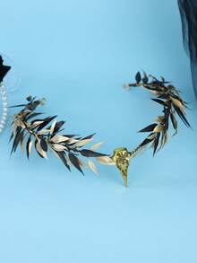 Gothic Gold Bird Skull Black Gold Leaf Crown Headband Brown Vine Dark Witch Hair Decor For Halloween Cosplay Wedding Party - Multicolor - View 4