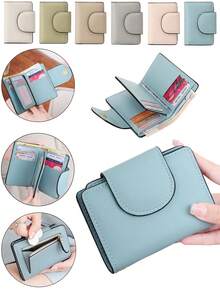 MIYIN Women's Fashion Button Design Small Wallet, Multi-Function Multi-Slot Tri-Fold Card Holder, Simple Cute Women's Coin Purse, Compact Portable Mini Wallet, Student Card Holder, Short Wallet, Cute Wallet Suitable For Women, Girls, Students - Multicolor - View 2