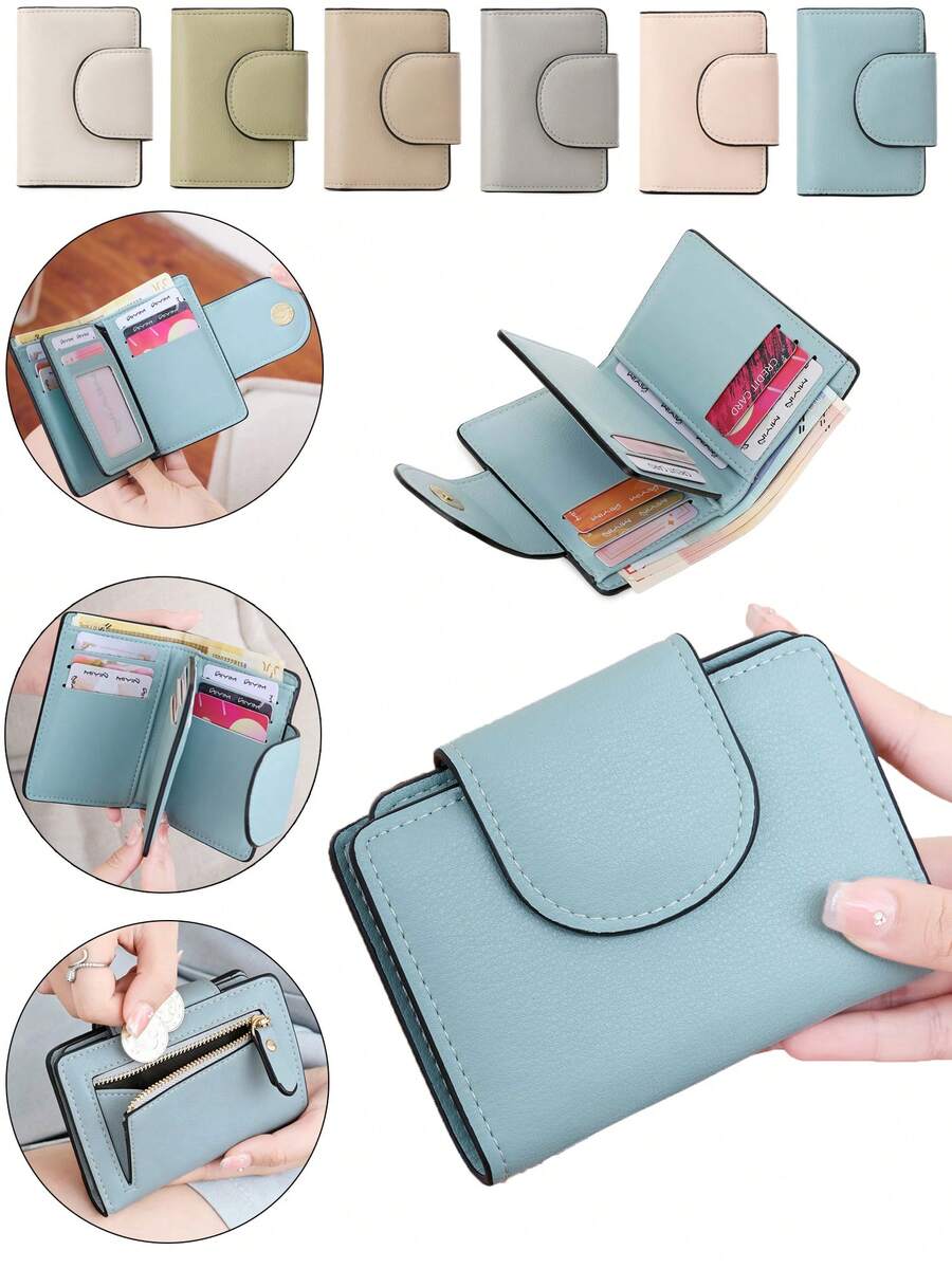 MIYIN Women's Fashion Button Design Small Wallet, Multi-Function Multi-Slot Tri-Fold Card Holder, Simple Cute Women's Coin Purse, Compact Portable Mini Wallet, Student Card Holder, Short Wallet, Cute Wallet Suitable For Women, Girls, Students