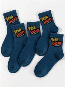 1/5 Pairs Letter Mid-Calf Socks, Unisex Retro Street Style Personalized Print Socks, Breathable Sports Casual Socks - Multicolor - View 8