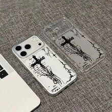 1pc Angel Cross Space Shell Compatible With Apple 17/16 Pro Max/15/14 Plus Transparent Phone Case - Black - View 1