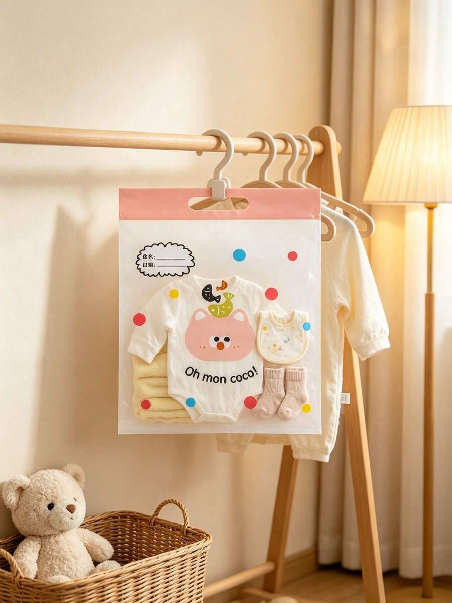 10pcs Transparent Plastic Storage Bags,Zipper Sealable,With Cute Animal Pattern,Reusable,For Travel,Baby Clothes,Home,Kidsroom,Bedroom Storage & Decor - Multicolor - View 1