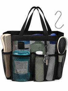 1pc Black Mesh Shower Caddy Bag, Portable Lightweight With Handle, Suitable For Dorm, Gym, Camping, Bathroom And Travel Essentials - Multicolor - View 6