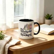1pc 11oz My Weekend Is Fully Booked Ceramic Coffee Mug, Book Lover Retro Graphic Two‑Tone Cup, Dishwasher Reusable Drinkware, Reading Fan Daily Home Office Cup, Ideal Novelty Gift For Bookworms Readers - Multicolor - View 9