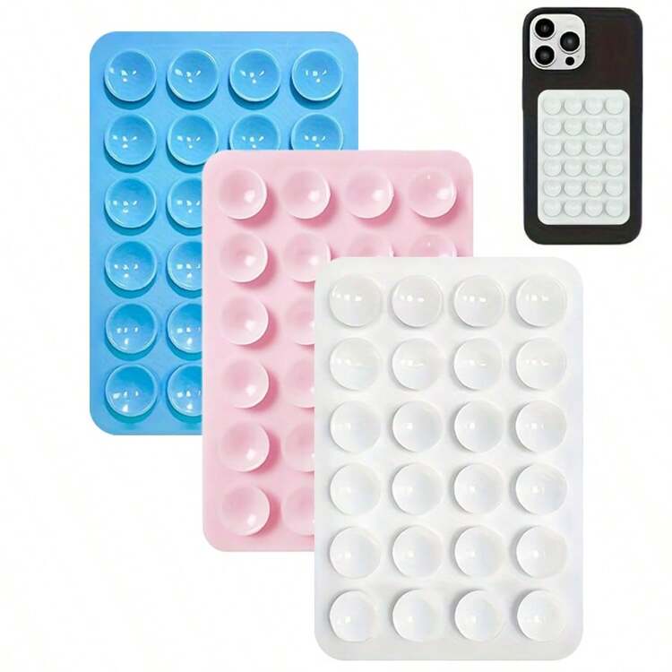 3pcs Silicone Suction Cup Phone Holder, Waterproof Sticky Base Suitable For Most Phones, Universal Finger Grip For Selfie & Video, Black/White/Light Pink - Multicolor - View 10