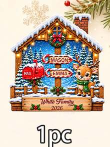 Custom Family Reindeer Christmas Ornament, Personalized 2-4 Names Winter Cabin Sign, Festive Holiday Style, Customized Christmas Wall Decor, Customizable Family Keepsake, Christmas Tree Hanging Decor, 2026 Holiday Gift, Candy Cane Name Tag, 2D Flat - Style D - View 7