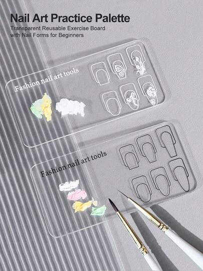 2Pcs Nail Art Practice Palette - Transparent Reusable Practice Palette,Nail Stencils For Beginners,Thick Design Tools With Accessories,Nail Supplies,Nail Tools,Nail Art Tools,Nails,Nail Tools For Press On Nails,Manicure Pedicure Tools.(2Pcs/1Pc)