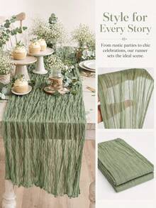 2pcs Sage Green Cheesecloth Semi-Sheer Gauze Table Runner, 120 Inch Bohemian Style Gauze Tablecloth, Suitable For Wedding, Party, Baby Shower, Birthday And Other Occasions Home Decor - Green - View 4