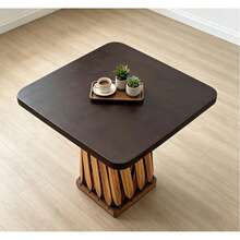 Mesa Equipal Cuadrada de Piel Color Café Oscuro con Base de Madera Entrelazada | Mesa Artesanal Mexicana de Diseño Tradicional | para Hogar, Comedor, Bar, Restaurante, Terraza y Playa - Negro - Ver 3