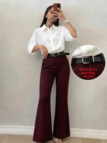 Women's Minimalist Design Flared Leg Casual Trousers, Suitable For Commuting, Office, Daily Wear, All Seasons Spring Fall - Burgundy - View 4