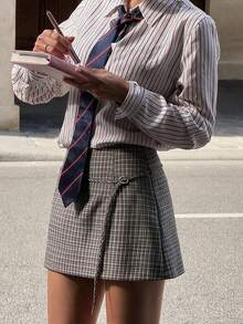 QUNGIGU Women Casual Plaid Skort Preppy Style Mini Skirt Shorts For Daily Commuting Going Out Dating - Grey - View 1