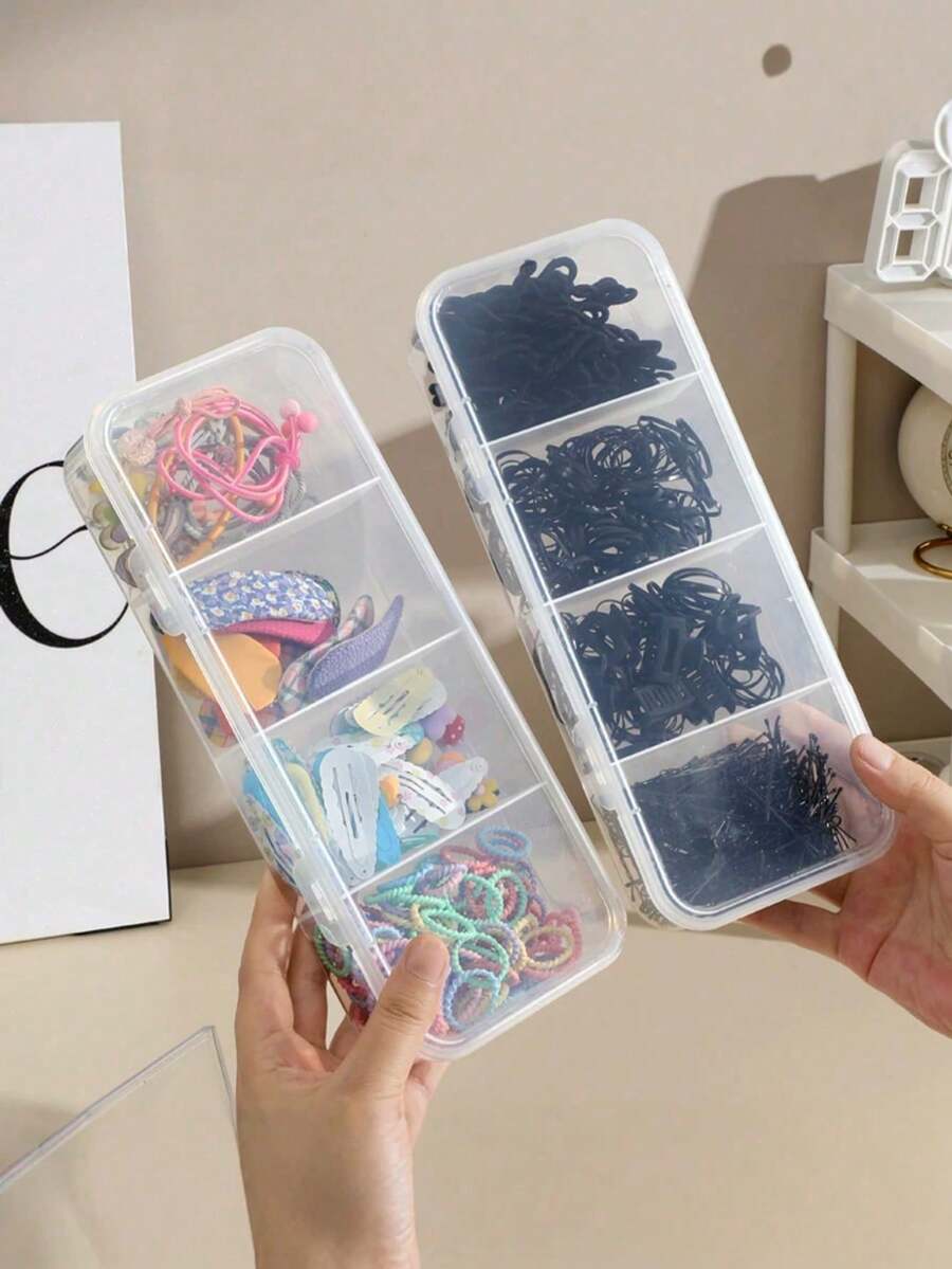 1pc 4-Compartment Transparent Storage Box, Suitable For Jewelry, Hair Accessories And Hair Clips, Practical Dust-Proof Desktop Organizer - Multicolor - View 1