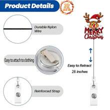 1pc Christmas Reindeer Badge Reel Retractable ID Badge Holder, Suitable For Hospital, School, Christmas Party Gift - Multi-color - View 2