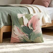 1PC Abstract Art Brush Brush Touch Pillow Case, Powder Blusher Powder And Mouse Tail Grass Green Pattern, Double-Sided Short Velvet, Various Sizes Available, Suitable For Sofa, Living Room, Bedroom, Office And Home Decoration (Without Pillow Insert) - Multicolor - View 7