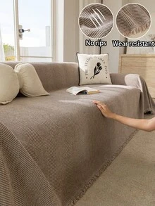 ZXZGM 1pc Chenille Modern Anti-Slip Sofa Cover, Non-Slip Sofa Blanket, Cushion, Suitable For Sofa, Tablecloth, Picnic Mat, Bedroom, Living Room, Office, Outdoor, Herringbone Pattern - Khaki - View 1