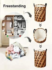 Bohemian Style Striped Collapsible Laundry Basket With Laundry Clips, Breathable Fabric Dirty Clothes Bin, Blanket Clips, Suitable For Bathroom And Bedroom, Home Storage And Organization Box - Multicolor - View 8