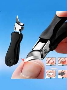 Professional Black Stainless Steel Nail Care Set 5pcs, Suitable For Thick & Hard Nails, Includes Nail File, Cuticle Clipper, Cuticle Pusher, Unisex, Suitable For All Ages, Classic Black Handle, Ideal Gift - Multicolor - View 2