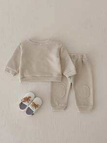 2Pcs/Set Baby Boys Cartoon Lamb Flocked Top & Pants Set, Comfortable 2 Pieces Outfit For Spring And Autumn - Apricot - View 11