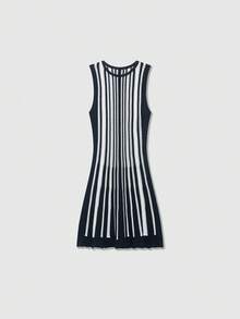 Damen gestreiftes Strickkleid figurbetont - Verschiedenfarbig - Übersicht 1