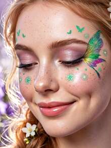 3pcs Glitter Fairy Butterfly Face Stickers, Waterproof Easy To Apply And Remove, Long-Lasting Self-Adhesive Festival Stickers, Gradient Butterfly With Stars And Moon, Summer Essential Rave Cosplay Face Decoration - Multicolor - View 5