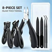 8Pcs Nail Clippers Set For Thick Hard Nails, Sharp Stainless Steel Wide-Jaw Nail Cutters Kit, Professional Manicure Pedicure Tools With Storage Case - Black - View 10