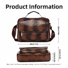 HOVI'S Men's Vintage Crocodile Embossed Crossbody Bag, Large Capacity Shoulder Bag With Multiple Pockets And Zipper Closure, Suitable For Travel, School And Daily Use - Brown - View 7