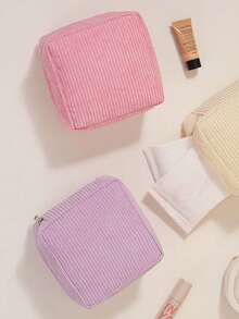 Striped Zipper Pencil Case, 2 Colors Available Light Pink And Light Blue Lightweight Fabric Stationery Storage Bag, Suitable For Home Office Daily Writing Tools Organization - Multiple Styles - View 2