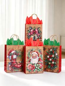 Christmas Paper Bag Set, Includes Paper Bags And Tissue Paper, Vintage Christmas Gift Bags And Santa Claus Gift Bags, Perfect For Christmas Gift Wrapping And Merry Christmas Party Decoration - Multicolor - View 7