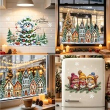 1/3pcs Festive Winter Christmas Static Window Decals, Cartoon Snowman Santa Pine Tree Gift Snowflake Glass Clings, Glue‑Free Reusable, For Home Store Front Door Window Xmas Holiday Wall Decor - Multicolor - View 12
