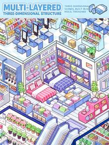 Multi-Layer Stackable Supermarket Scene Stickers,Mall Food City Landscape Stickers, House Stickers, Scrapbooking Stickers, 3D Miniature House Micro Landscape Stickers, Adult DIY Relaxing Craft Kit, Gift For Halloween Christmas Craft Party Decor - A - View 11