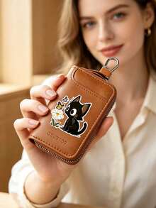 Unisex Multi-Function Key Pouch, Key Ring, Zipper Key Storage Bag, Smart Home Small Key Bag, PU Leather Key Card Holder, Car Key Storage Bag, Car Key Ring, Portable Compact Key Bag, Cute Black Cat Floral Pattern Zipper Key Bag, Multi-Slot Mini Key Bag, Portable Card Storage Bag, Can Store Keys, ID Cards, Bank Cards, Earphones, Etc., Compact And Portable, Suitable For Home, Travel, Car, Daily Commute, Ideal Gift For Birthday, Holiday, Christmas, Thanksgiving, New Year - Multicolor - View 7